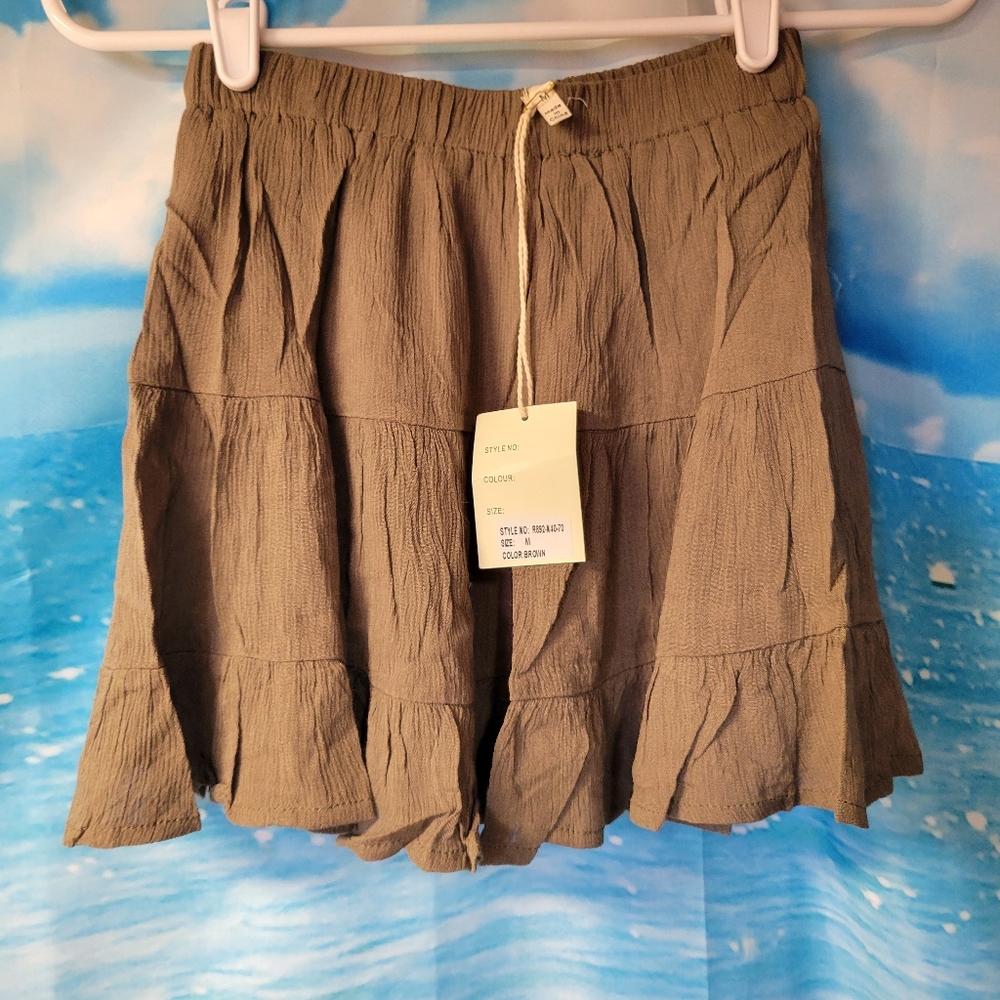 RAGA NWOT Mini Skirt Tiered Size Medium‎ Brown/Olive Green